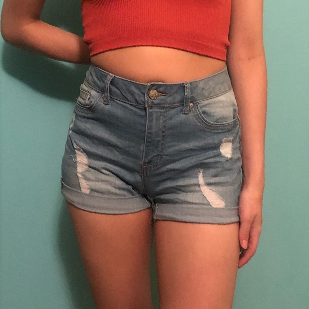 high rise denim shorts